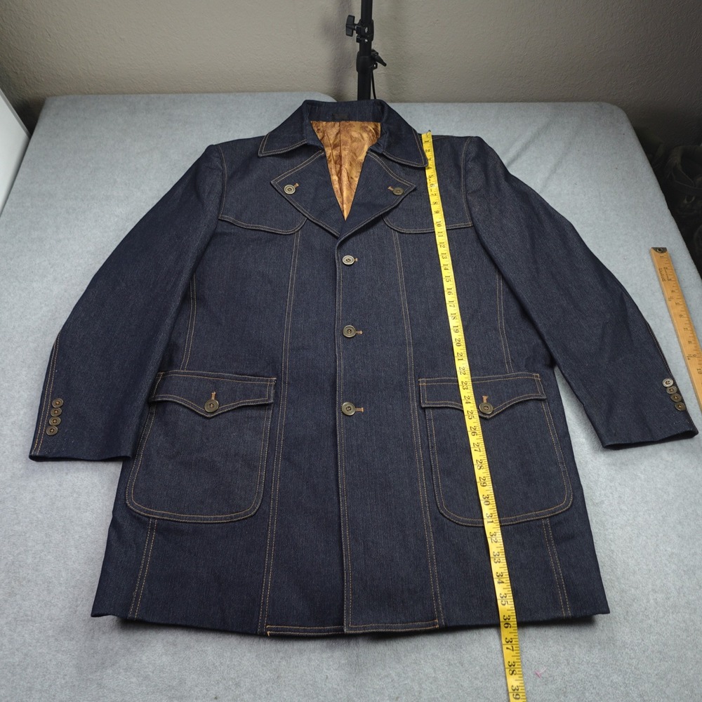 Bruno Rossetti Jacket Mens 48L Blue 70s‎ Paisley Lined Car Coat Denim Italy - Picture 11 of 15